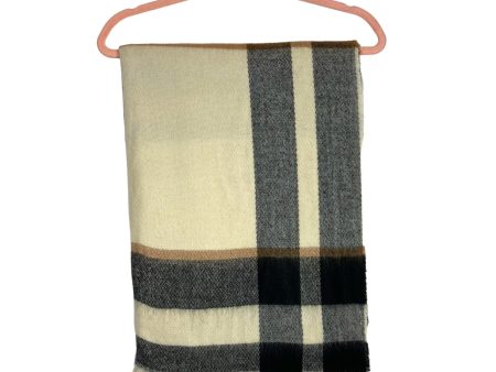 LOFT Navy Cream Brown Plaid Blanket Scarf For Discount