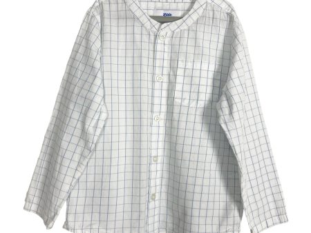 Little Paper Boat Blue Checkered Mock Collar Button Up- Size 5 Cheap