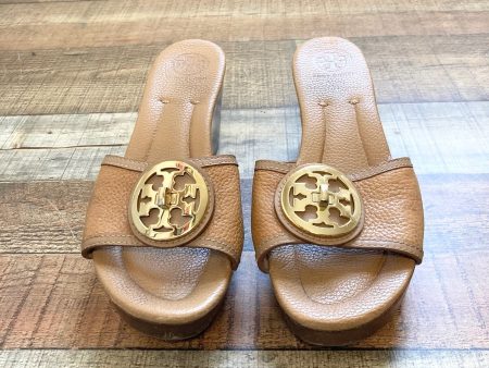 Tory Burch Camel Leather Wedge Slip On Sandals- Size 10 (see notes) Online now