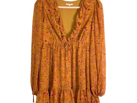 Tularosa Burnt Orange Floral Ruffle V-Neck Dress- Size M For Sale