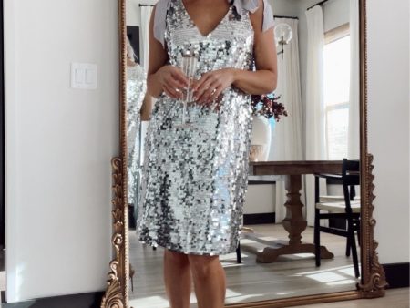 AURA Silver Sequins Shoulder Tie Dress- Size S (sold out online) Discount