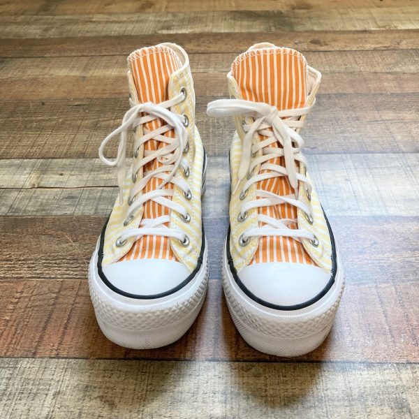 Converse Orange and White Striped High Top Sneakers- Size 7 Cheap