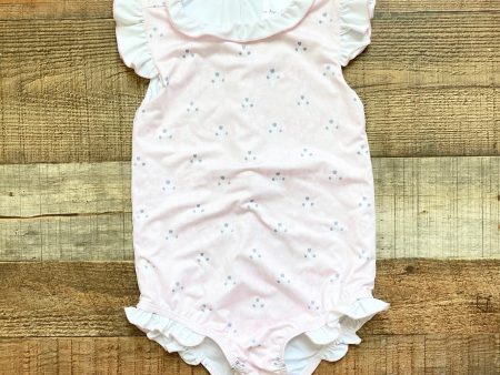 Sun House Children s Light Pink with Slate Flowers Ruffle One Piece- Size 4 Sale