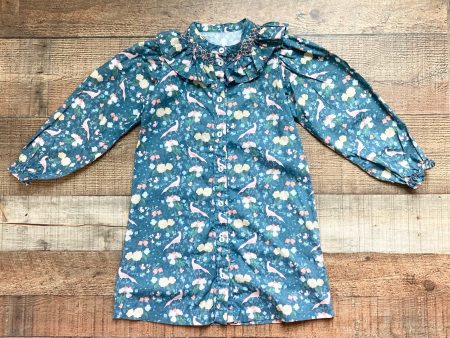 Sun House Children s Green Flowers and Quail with Smocked Ruffle Neck Dress- Size 5 Fashion