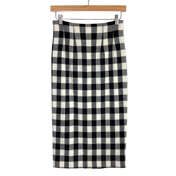 Veronica Beard Black White Buffalo Plaid Twill with Back Ribbon and Snaps Skirt- Size 0 Hot on Sale