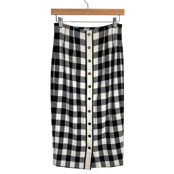 Veronica Beard Black White Buffalo Plaid Twill with Back Ribbon and Snaps Skirt- Size 0 Hot on Sale