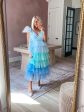 AURA Blue and Green Tulle Tiered Belted Dress- Size S (sold out online) Hot on Sale