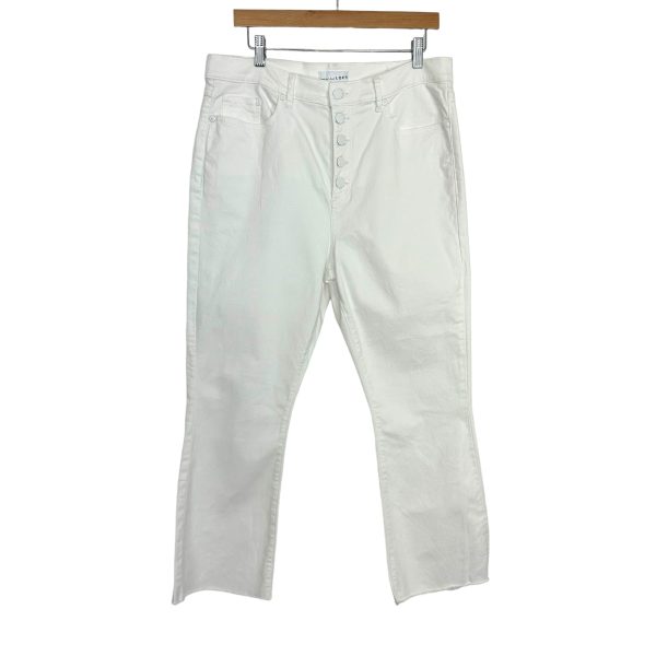 Loft White Frayed Hem Button Front High Rise Kick Crop Jeans- Size 31 12 (Inseam 26”, sold out online) Discount