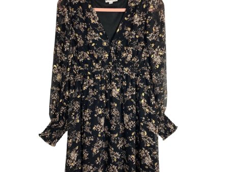 By the River Black Floral with Gold Metallic Leaves and Surplice Top Dress- Size M For Sale