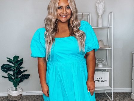 A New Day Aqua Puff Sleeves with Back Cut Out Dress- Size XL (sold out online) Online