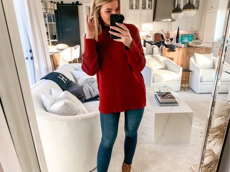 Abercrombie & Fitch Red Mock Neck Side Slit Sweater- Size S Discount