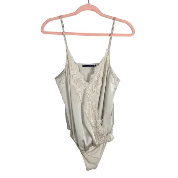 Abercrombie & Fitch Beige Satin and Lace Surplice Bodysuit- Size M Hot on Sale