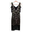 Babeyond Black Gold Beaded Sequin Off Shoulder Flapper Fringe Dress NWT- Size S For Discount