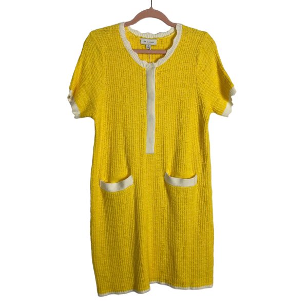 Free Assembly Yellow and White Trim Sweater Dress NWT- Size M (sold out online) For Sale