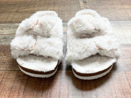 Fitory Cream Double Strap Faux Fur Cork Sandals- Size 7 For Cheap