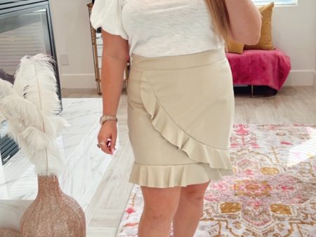 Amaryllis Cream Faux Leather Ruffle Skirt- Size 1X (sold out online) Online Hot Sale