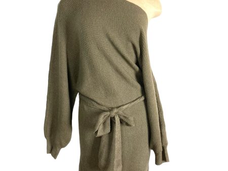 Blue Blush Olive One Shoulder Tie Belt Sweater Dress- Size M For Discount