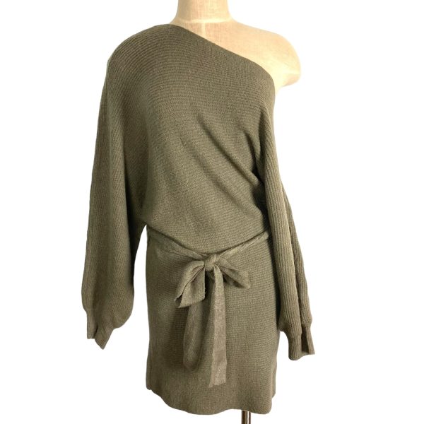 Blue Blush Olive One Shoulder Tie Belt Sweater Dress- Size M For Discount