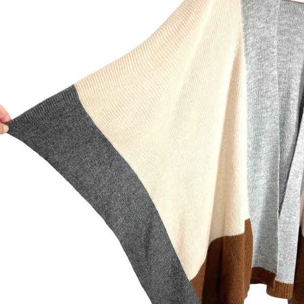 Pink Lily Gray Beige Brown Color Block Poncho Style Cardigan- Size OS (sold out online) Online Hot Sale