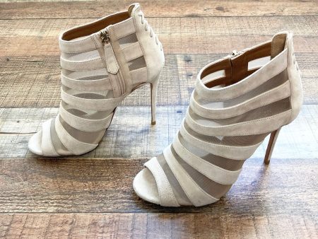 Aquazzura Firenze Tan Suede Mesh Heeled Booties- Size 36 For Sale