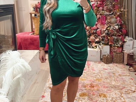 Eloquii Emerald Green Velvet Mock Neck Faux Wrap Mini Dress-Size 14 (sold out online) Discount