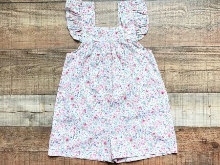 Pukatuka Pink Blue Floral Print Ruffle Strap Short Overalls Romper- Size 3Y For Sale