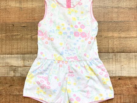 Beaufort Bonnet Company Pastel Floral Pattern with Pink Piping Romper- Size 4T (see notes) Online