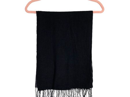 No Brand Black 100% Linen Tassel Fringe Scarf For Discount