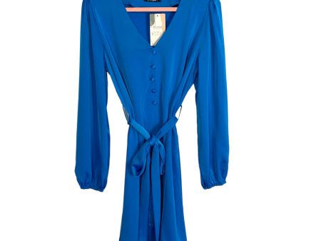 BTFBM Blue Satin with Faux Buttons and Tie Belt Dress NWT- Size L For Discount