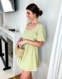 Abercrombie & Fitch Light Green Pleated Bodice Puff Sleeve Mini Dress- Size S (see notes, sold out online) Hot on Sale