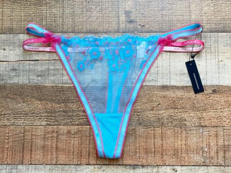 Lounge Blue Hot Pink Embroidered Flowers Thong NWT- Size XL on Sale