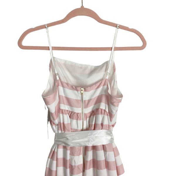 AURA Pink and White Striped Satin Belted Dress NWT- Size M For Discount