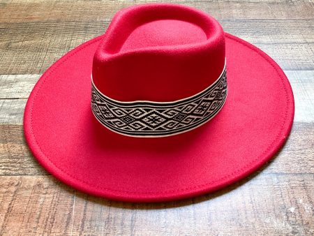 No Brand Red with Printed Belt Adjustable Wide Brim Hat on Sale