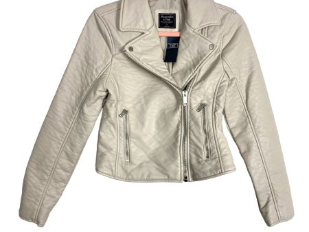 Abercrombie & Fitch Gray Beige Faux Leather Moto Jacket NWT- Size S Online