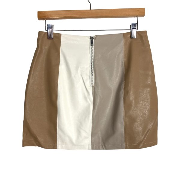 Vestique Taupe White Tan Color Block Faux Leather Skirt- Size S (see notes, sold out online) Discount