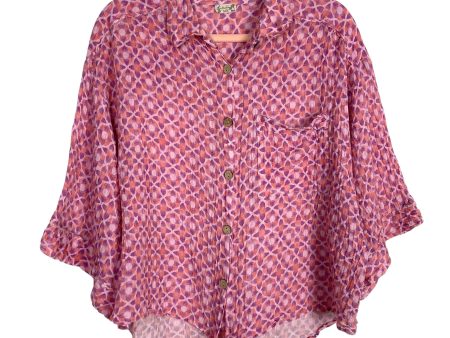 Intimately by Free People Pink Purple Linen Floral Print Button Up Top and Shorts Set- Size S Sale