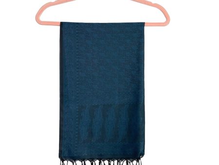 No Brand Navy Black Patterned Semi-Sheer Tassel Fringe Scarf For Discount