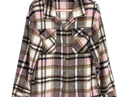 No Brand Brown Pink Plaid Shacket- Size L Online Sale