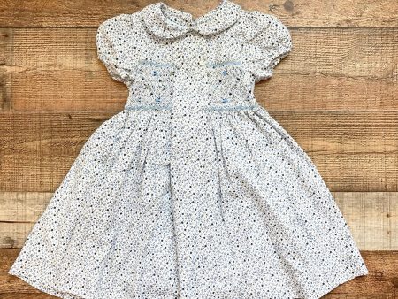 Annafie Blue Mocha Floral Print with Button Detail and Back Bow Smocked Dress- Size 4Y (see notes) Supply