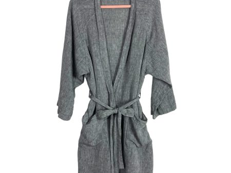 Brooklinen Charcoal Chambray Linen Front Pocket Belted Robe- Size ~S M (sold out online, no size tag, fits like M) For Cheap