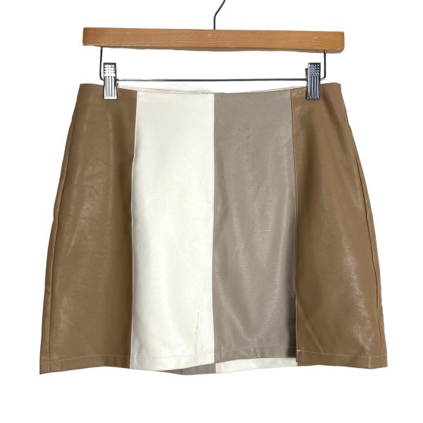 Vestique Taupe White Tan Color Block Faux Leather Skirt- Size S (see notes, sold out online) Discount