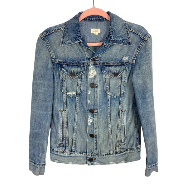 ABLE Distressed Denim Jacket- Size XS on Sale