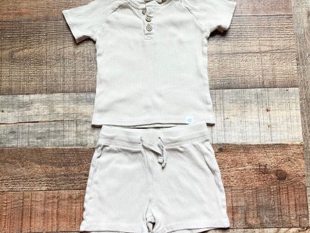 Burt s Bees Baby Beige Ribbed Button Top and Drawstring Shorts Set- Size 6-9M (sold as a set) Sale