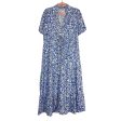 Zara Blue White Floral Linen Blend Button Front with Tie Midi Dress- Size S Online Hot Sale