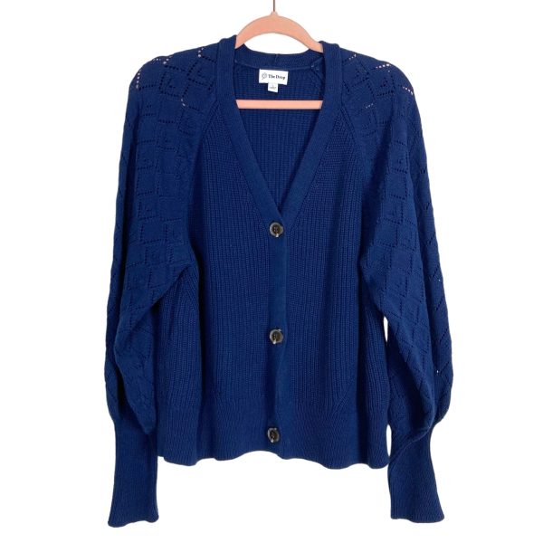 The Drop Navy Button Front Sweater Cardigan- Size L Online now