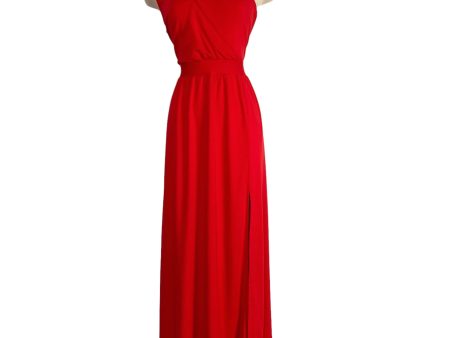 BTFBM Red One Shoulder with Shoulder Cut Out and Front Slit Maxi Dress NWT- Size L Online Hot Sale