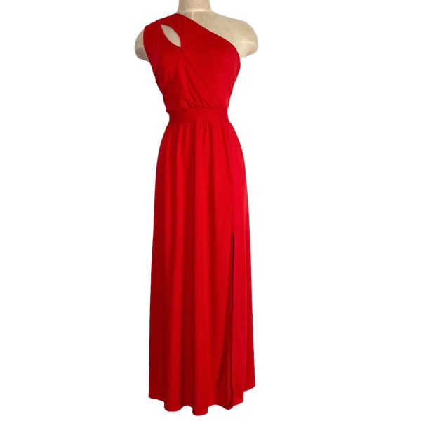 BTFBM Red One Shoulder with Shoulder Cut Out and Front Slit Maxi Dress NWT- Size L Online Hot Sale