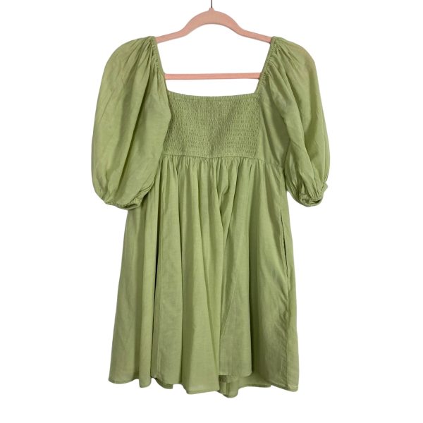 Abercrombie & Fitch Light Green Pleated Bodice Puff Sleeve Mini Dress- Size S (see notes, sold out online) Hot on Sale