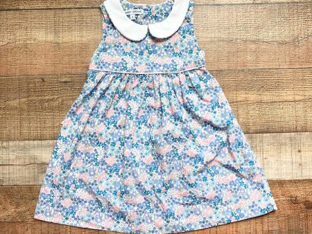 Sweet Dreams Blue Pink Green Floral Print with White Collar and Back Bow Dress- Size 3 Sale