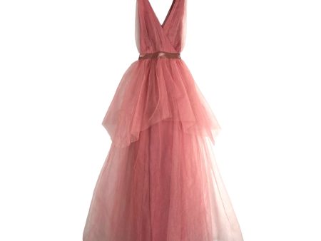 AURA Pink Satin Trim Back Tie Tulle Dress NWT- Size M Sale